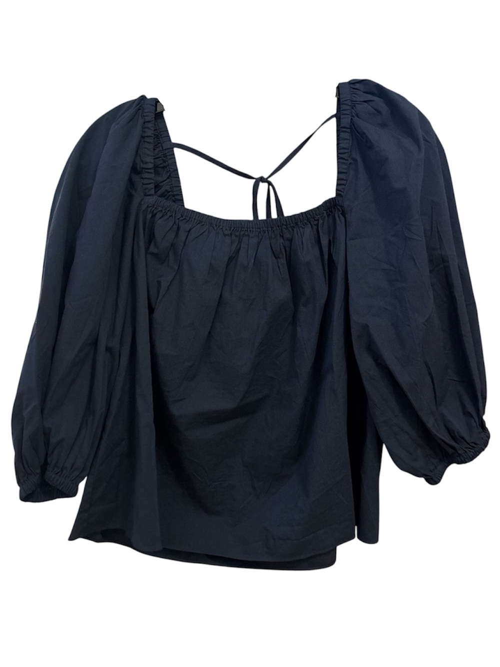Madewell Puff-Sleeve Babydoll Top In Black/Navy blue